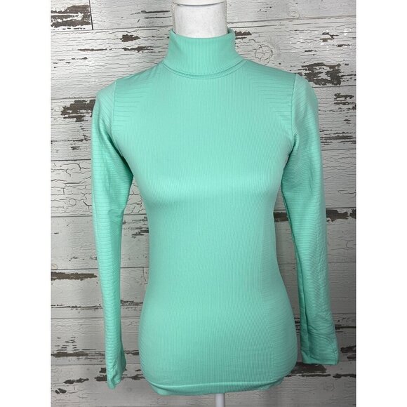 ATHLETA Flurry Blizzard Rib Turtleneck Top Mint Green Sz XXS #631818 NWOT - Picture 2 of 6